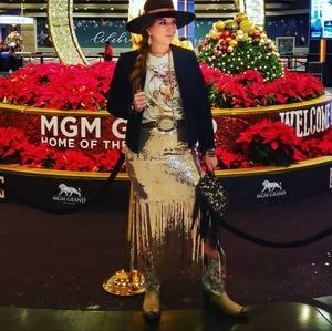 Rose Gold Sequin Fringe Skirt NFR ready
